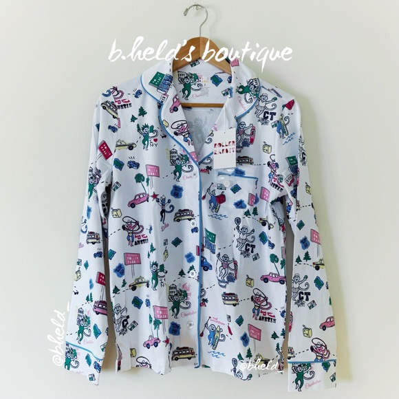 Roller Rabbit Party In The USA Long Sleeve Polo Pajamas in White Size S NWT - Picture 3 of 17